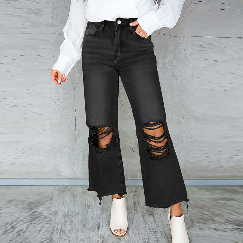 Ripped High-Rise Denim with Vintage Wash