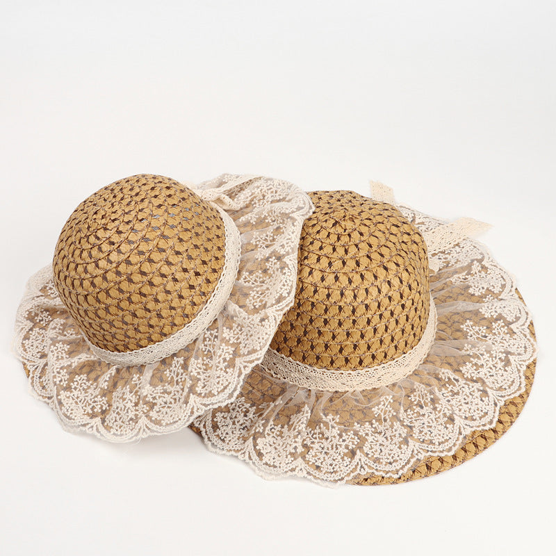 Lace Elegance Wide Brim Straw Sun Hat