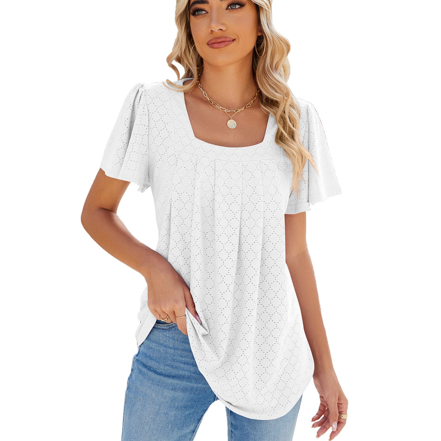 Summer Breeze Pleated Square Neck Tee