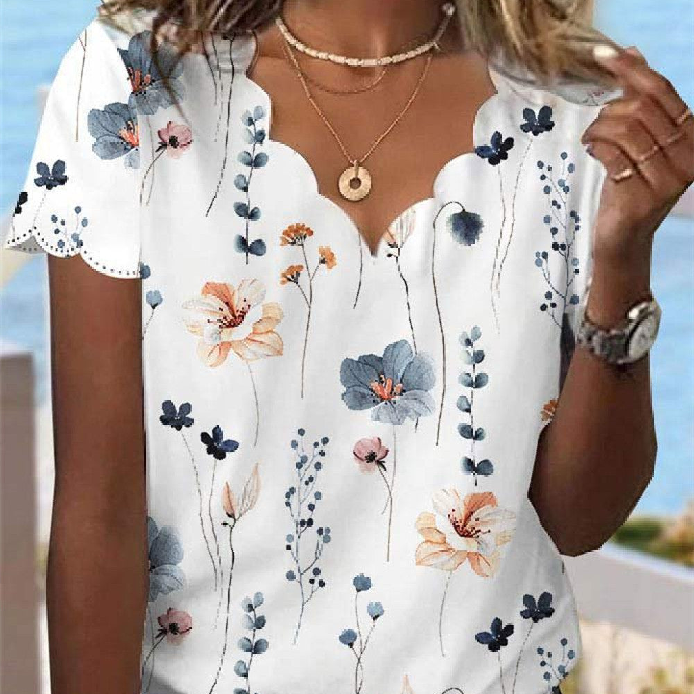 Floral Charm Shell Collar Shirt