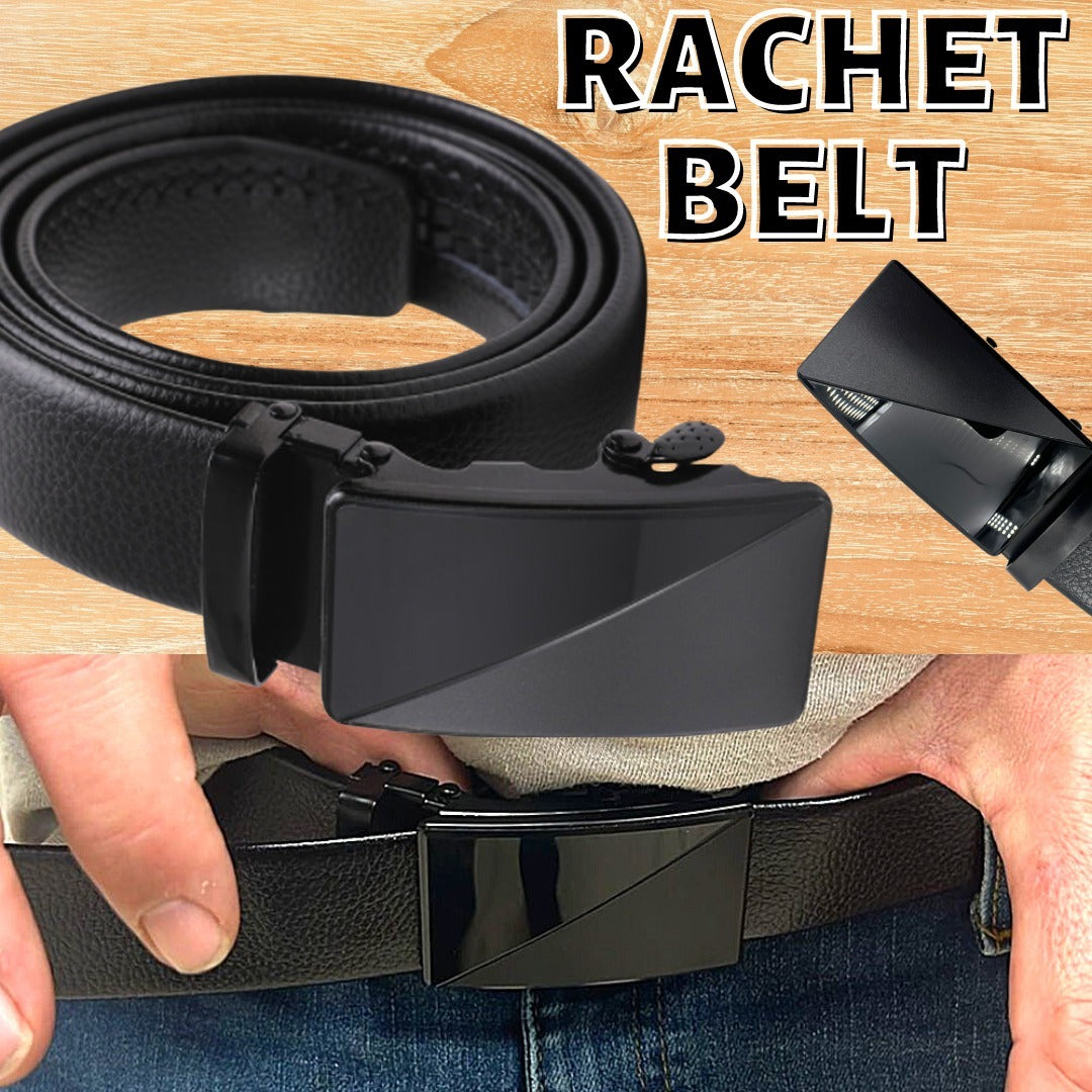 Classic Black Microfiber PU Leather Ratchet Belt with Adjustable Buckle