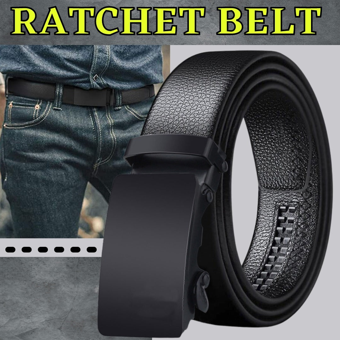 Sleek Black Microfiber Leather Ratchet Belt for Men – Adjustable and Stylish