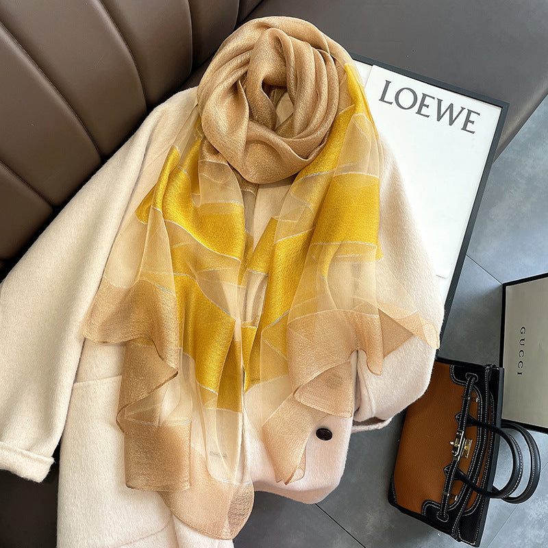 Contrast Color Warm Scarf Fashionable Stylish Long Shawl Silk Blended Textile Scarf