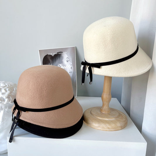 Sophisticated Bow-Accented Wool Felt Hat for Women