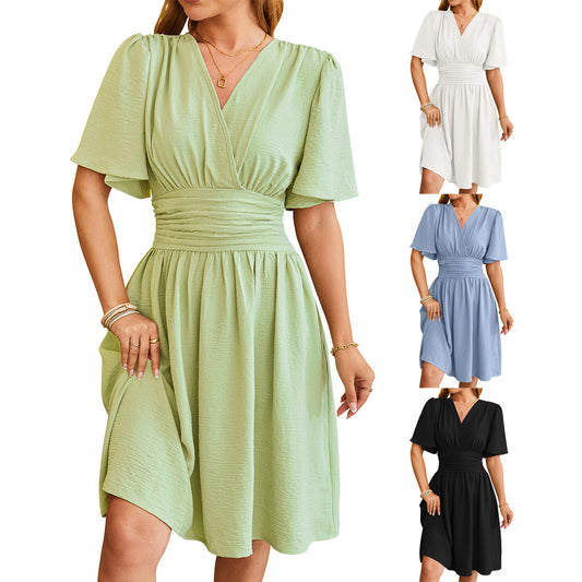 Effortless Elegance V-Neck Summer Dress with Bell Sleeves