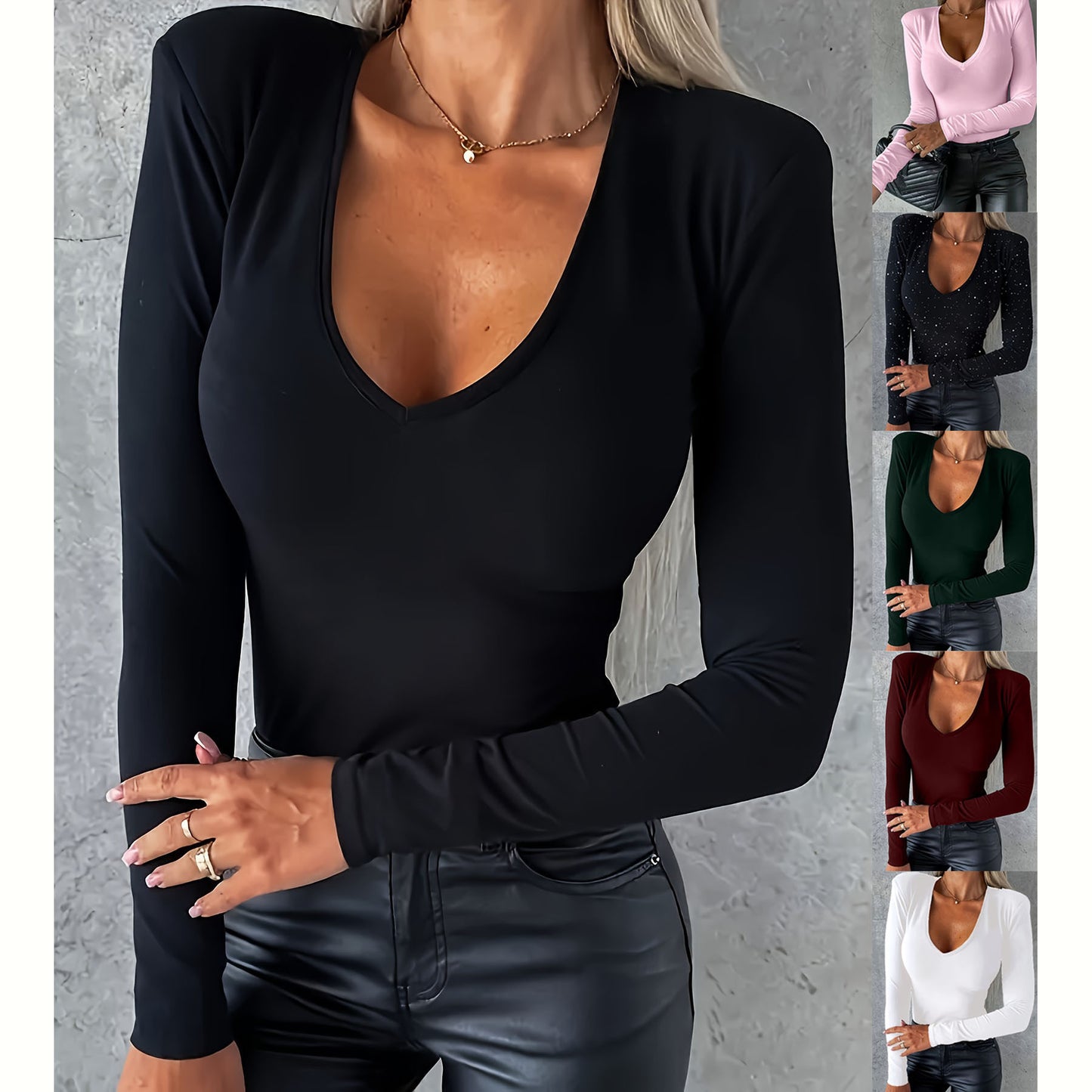 Casual V-neck Long-Sleeved T-shirt