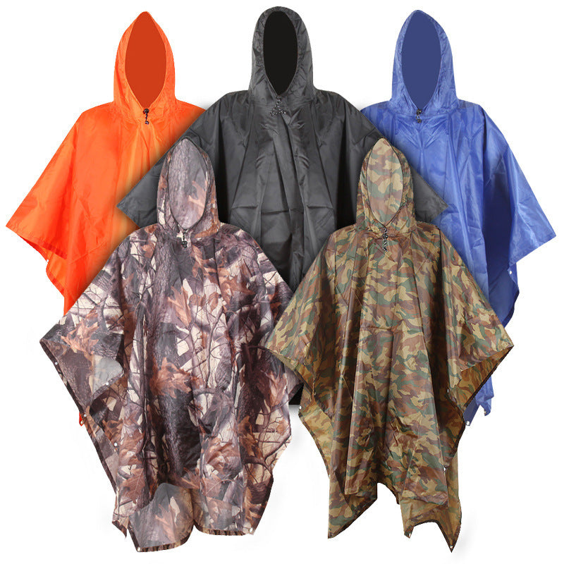 Camouflage Raincoat Three-in-one Mountaineering Multifunctional PU Waterproof Canopy And Floor Mat Raincoat