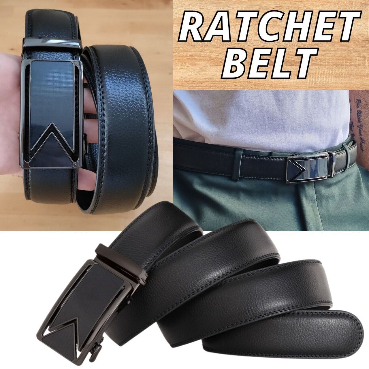 Elite Ratchet Leather Belt for Men – Adjustable Automatic Buckle