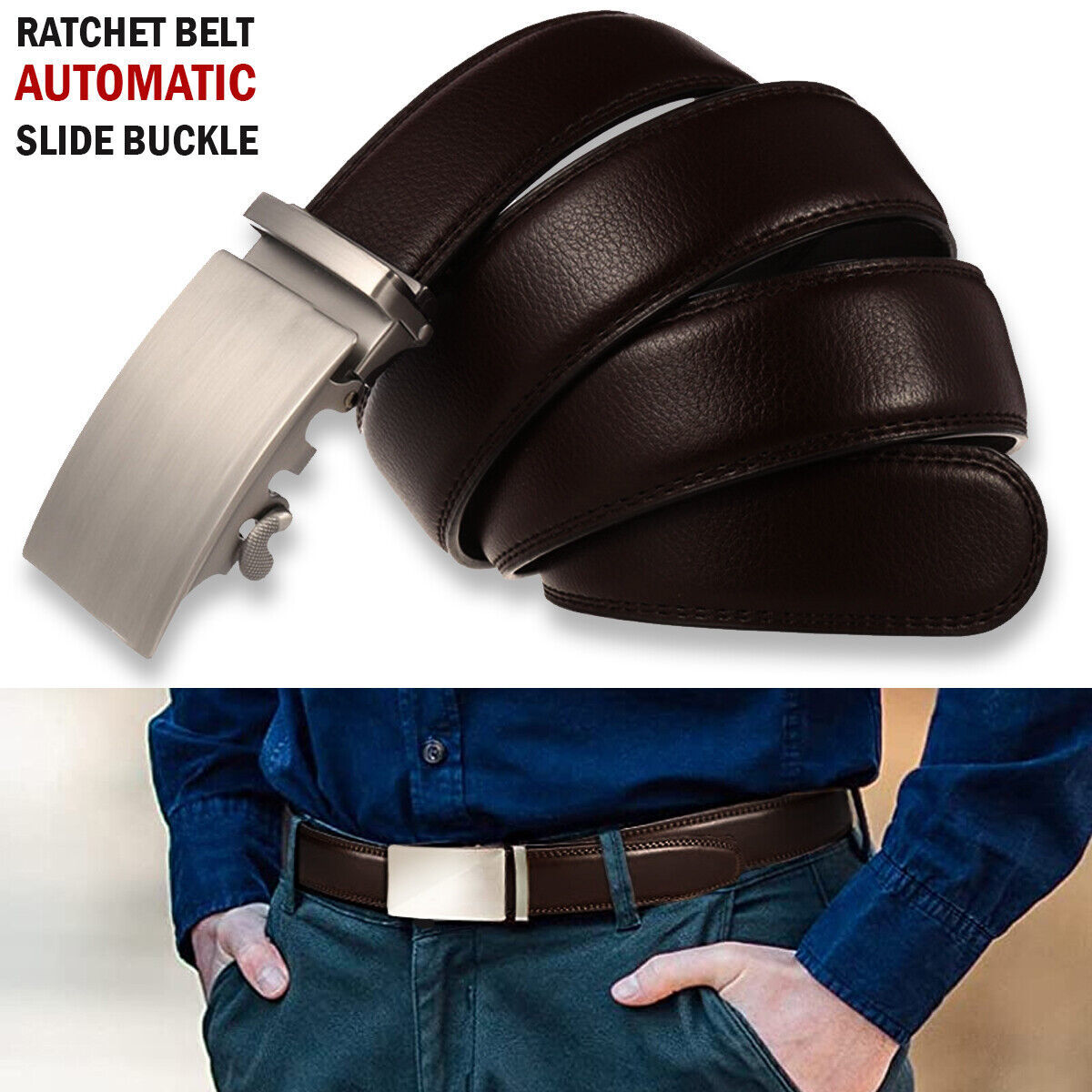 Refined Elegance Men's Dark Brown Ratchet Leather Belt