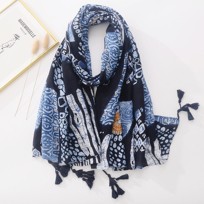 Indigo Breeze Tie-Dye Shawl