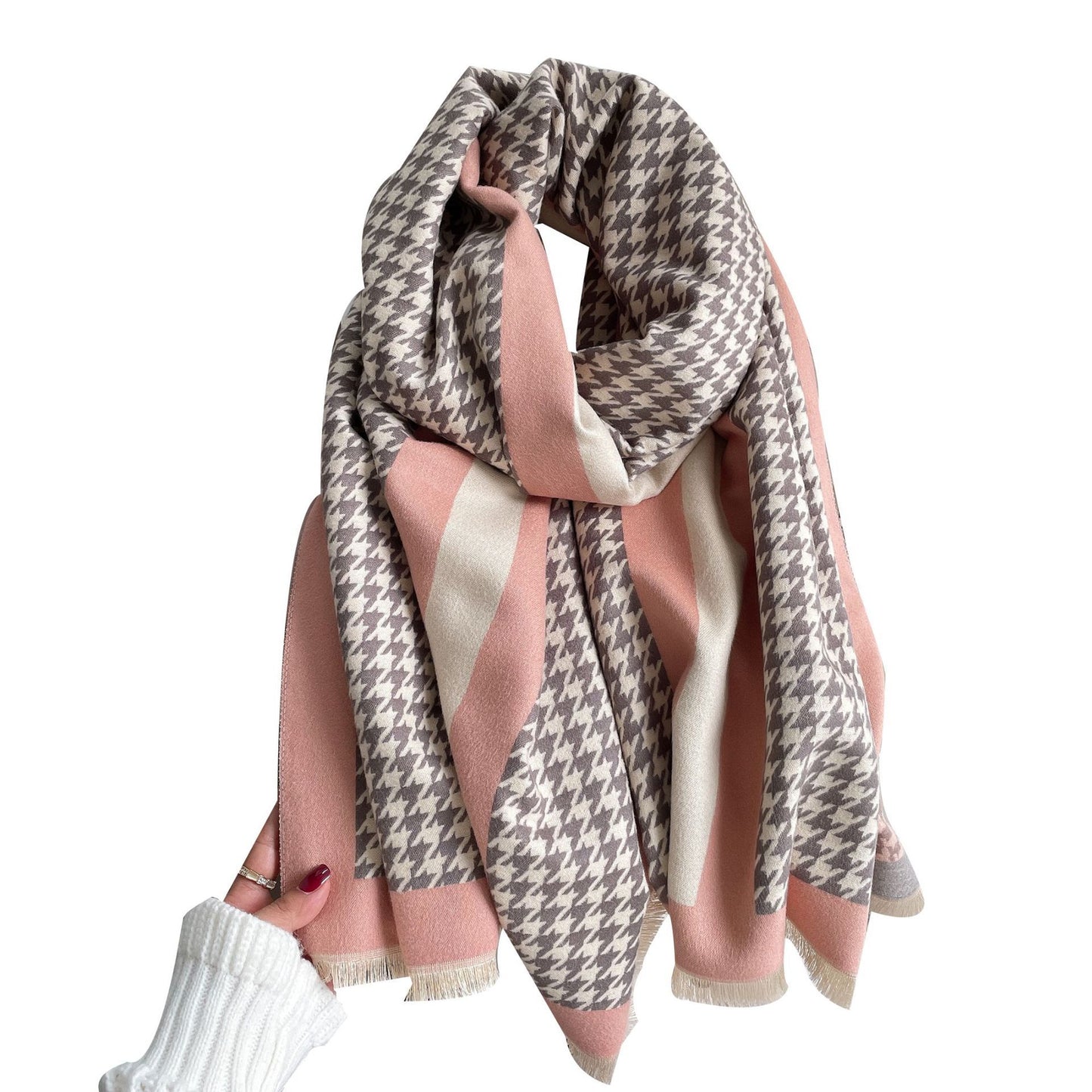 Houndstooth Plaid Scarf Female  Cashmere Big Shawl Thickened To Keep Warm