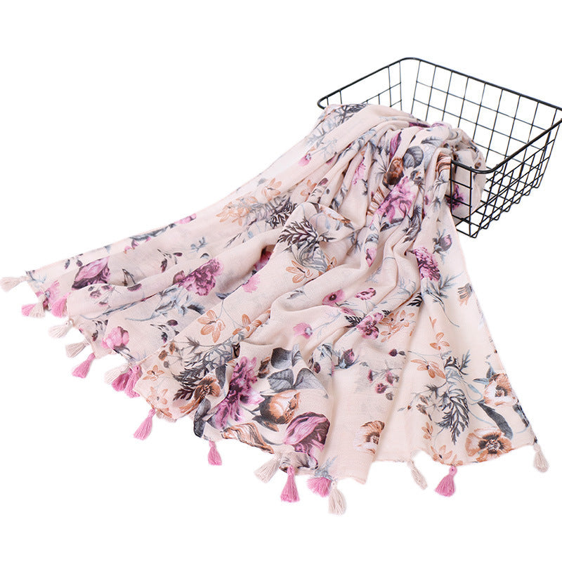 Bali Yarn Scarf Women's Sun-proof Cotton And Linen Floral Shawl